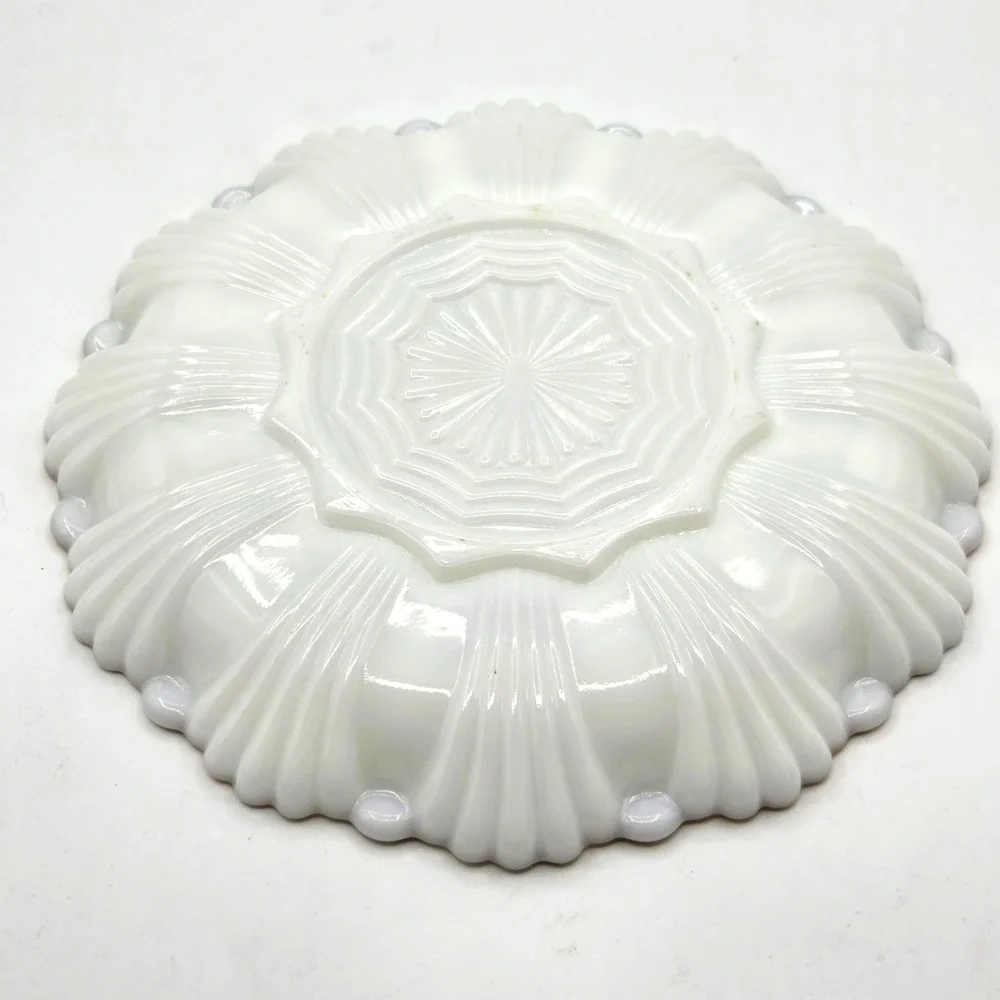 Anchor Hocking Fire King Milk Glass Plate Deviled Egg Dish 22K Gold Trim